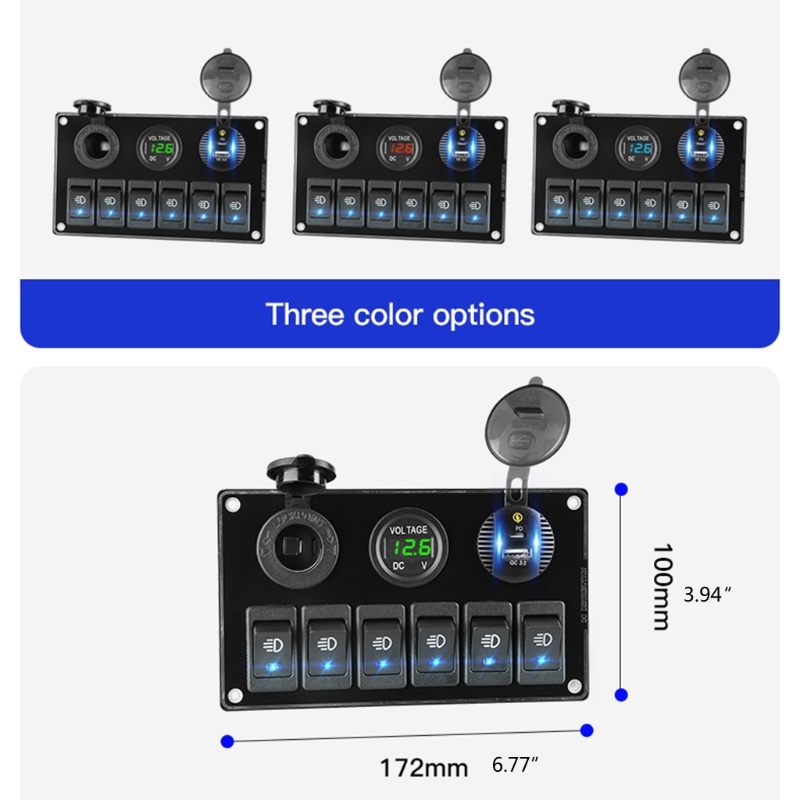 Ổ Cắm Sạc 6 Vị Trí On / off Có Công Tắc Vôn Kế Cho Xe Tải / Tàu Thuyền RV