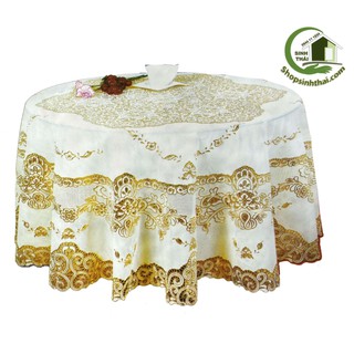 Khăn trải bàn hình tròn lớn - đường kính 150cm ( 1,5m) bằng nhựa họa tiết nổi không thấm nước -hoa văn ngẫu nhiên