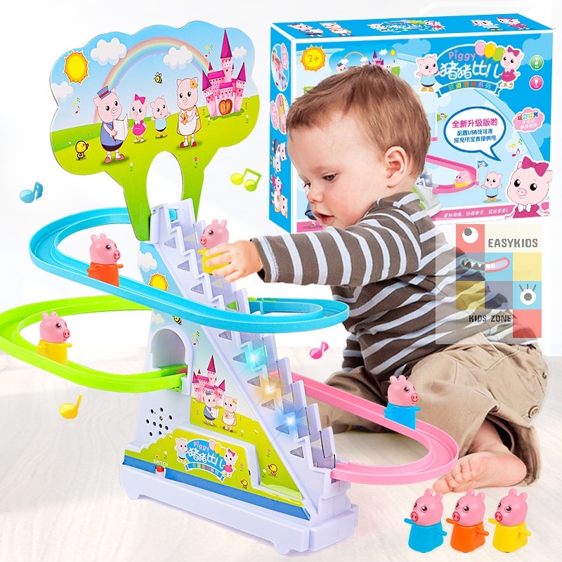 Đồ chơi heo Peppa Pig, vịt Little Duck leo cầu thang có đèn và nhạc vui nhộn cho bé