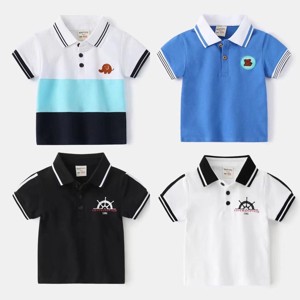 Áo thun polo SOFFNY tay ngắn chất liệu cotton phong cách mùa hè thời trang cho bé