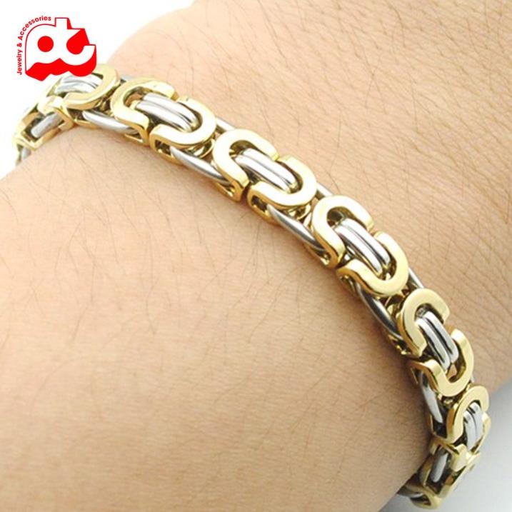 Lắc tay titan nam cao cấp đẹp sang trọng thép không gỉ kiểu ziczac PT JEWELRY màu trắng mạ vàng cách điệu PTLTNA80