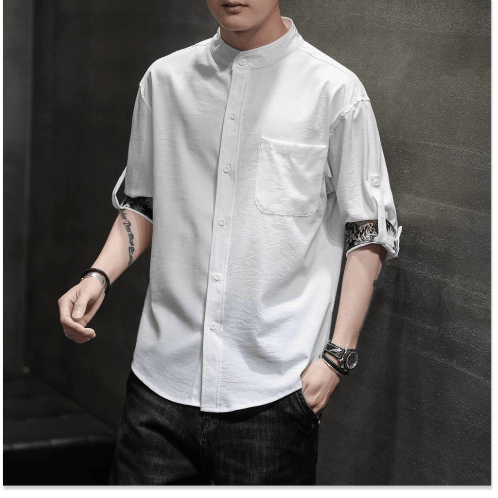 Áo sơ mi cổ tàu NAM CỰC CHẤT PHONG CÁCH , LỊCH LÃM SIÊU HOT HÈ 2021 KHANH AN FASHION