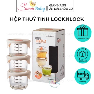 Hộp thủy tinh đựng thức ăn cho bé Lock&lock có nắp đậy, hộp locknlock chia vạch 230ml, hũ locknlock(1 hộp) Sammbaby