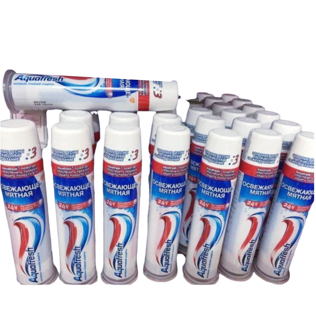 Kem Đánh Răng Aquafresh 100mg Của Nga - Kem Đánh Răng Dạng Ống, Trắng Răng, Chắc Răng, Thơm Miệng [Chính Hãng]