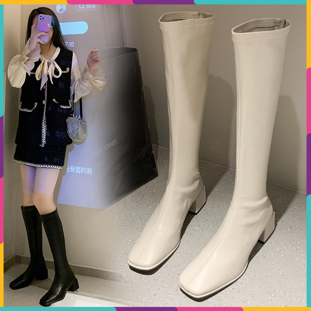 Bốt đùi da đẹp khoá cạnh gót 5 phân lót lông  đi mềm êm chân