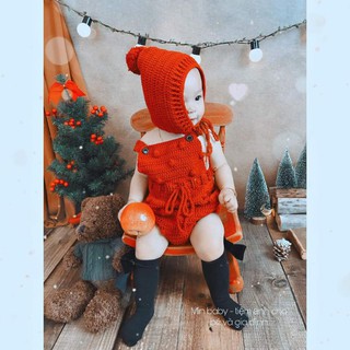 Set body và nón len handmade cho bé gái màu đỏ đô siêu đẹp xinh xắn