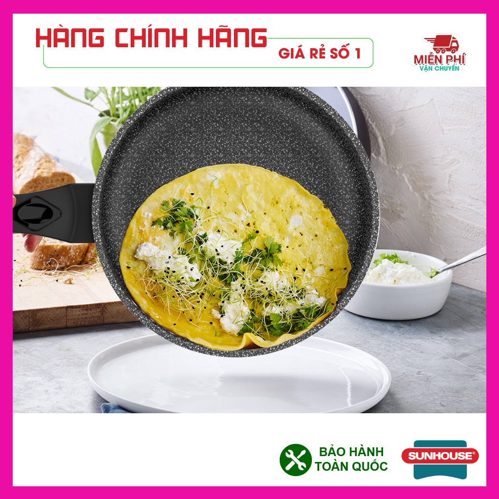 Chảo chống dính siêu bền đá Sunhouse, chảo đá Sunhouse SBD24,26,28,30cm, đáy dày dặn, phù hợp bếp gas, bếp hồng ngoại