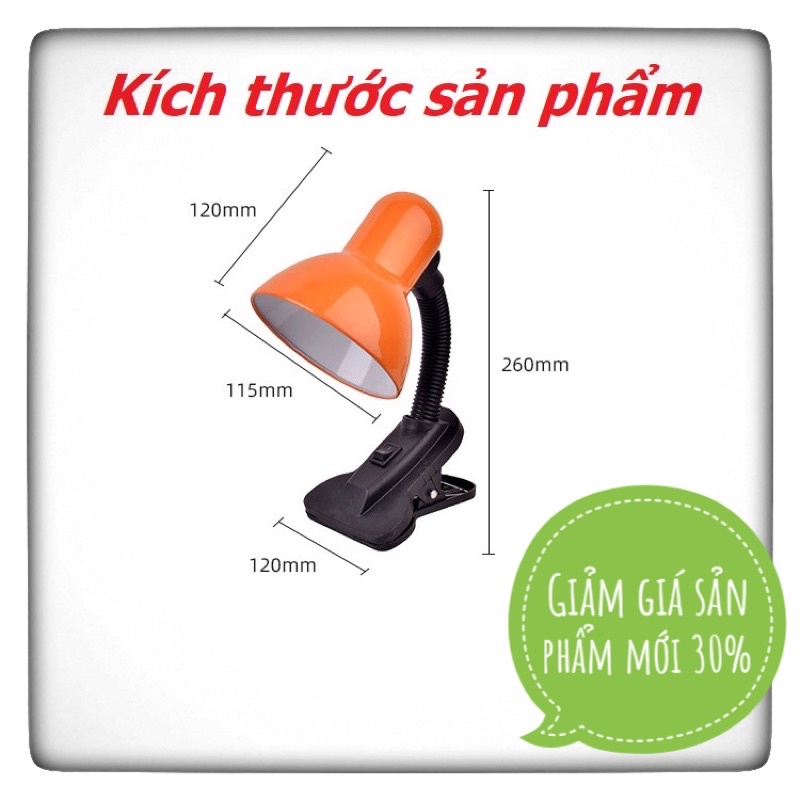 Đèn học kẹp mini bóng đui xoáy công tắc bật