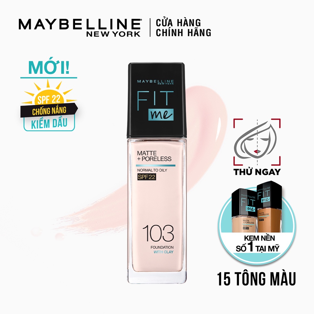 Bộ trang điểm Kem Nền Fit Me Kiềm Dầu 30ml và Phấn Nền Fit Me Compact Mịn Nhẹ Kiềm Dầu Chống Nắng Maybelline New York