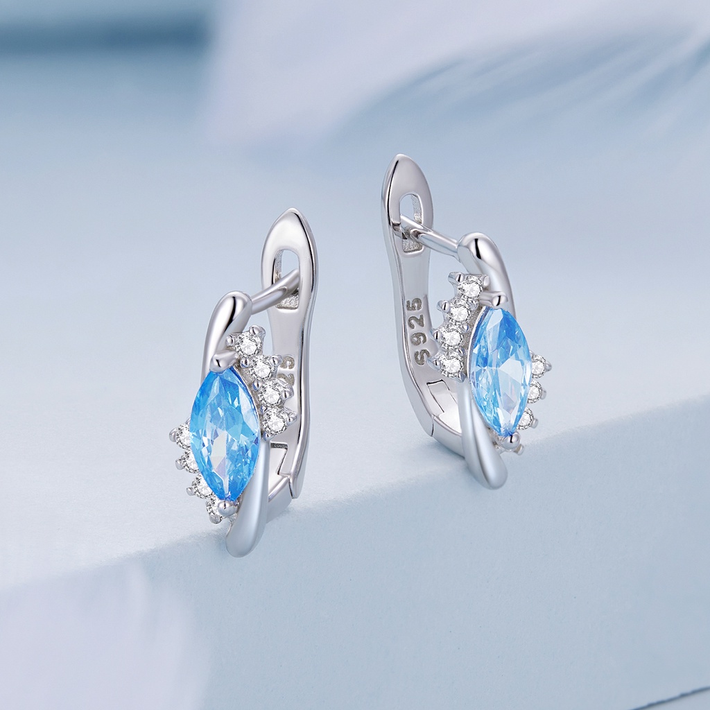 Đôi khuyên tai BAMOER bạc 925 đính đá màu xanh navy đơn giản thời trang cho nữ