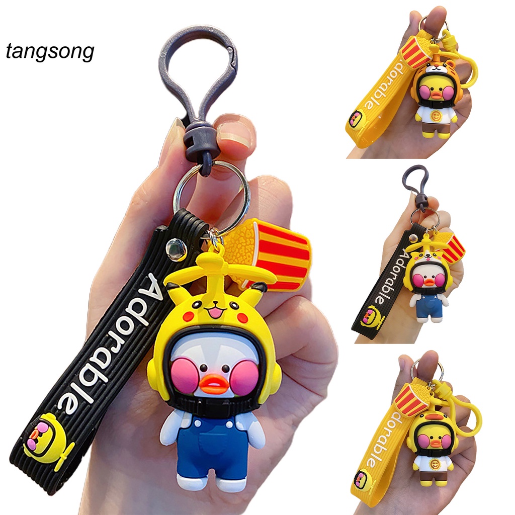 Móc khóa hình chú vịt đội mũ bảo hiểm nhỏ xinh đáng yêu