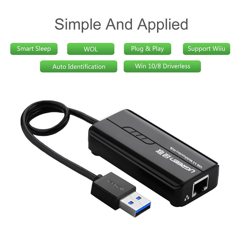 Bộ chia USB 3.0 tich hợp cổng Mạng 10/100 Chính hãng Ugreen 20266