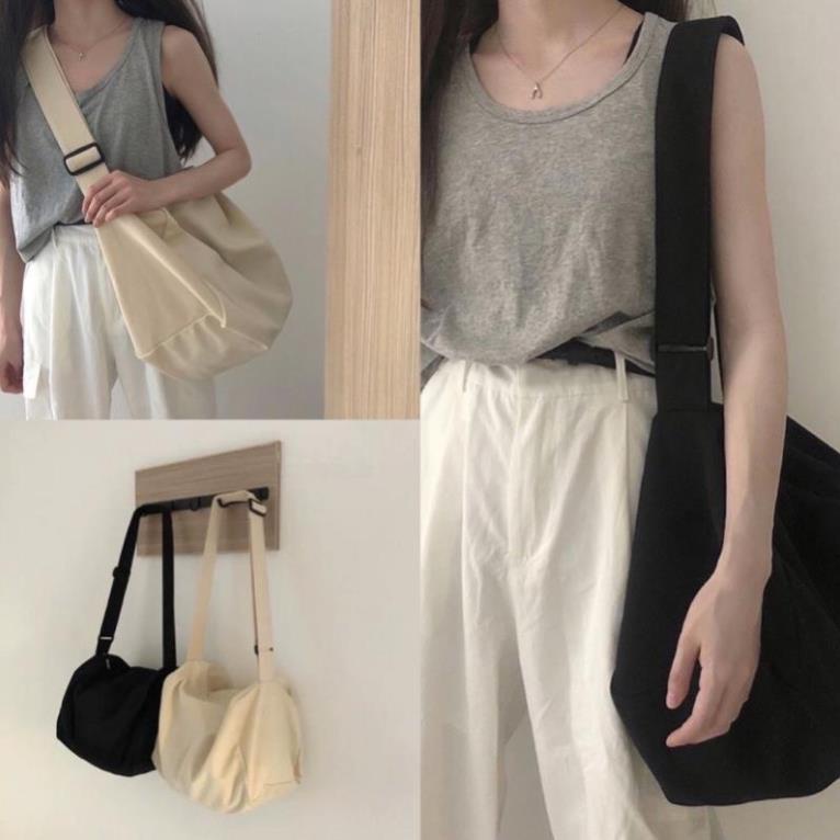 Túi Vải Cỡ Lớn Có Khóa Kéo Ngăn Nhỏ Dáng Rộng 2 Màu Siêu Dễ Mix Đồ A004