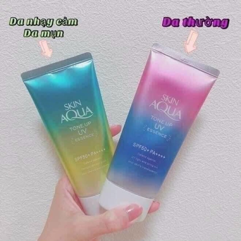 Kem chống nắng Skin Aqua Nhật Bản màu hồng và xanh