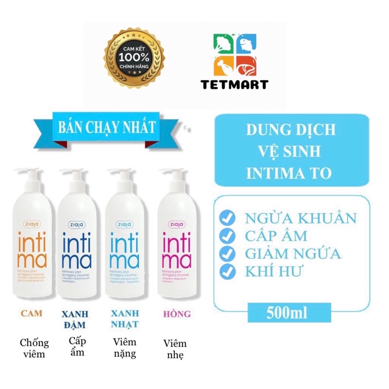 Dung dịch vệ sinh phụ nữ Ziaja Intima, 500ml, hàng chuẩn Ba Lan (Poland) 4 loại viêm nhẹ, viêm vừa, viêm nặng, cấp ẩm