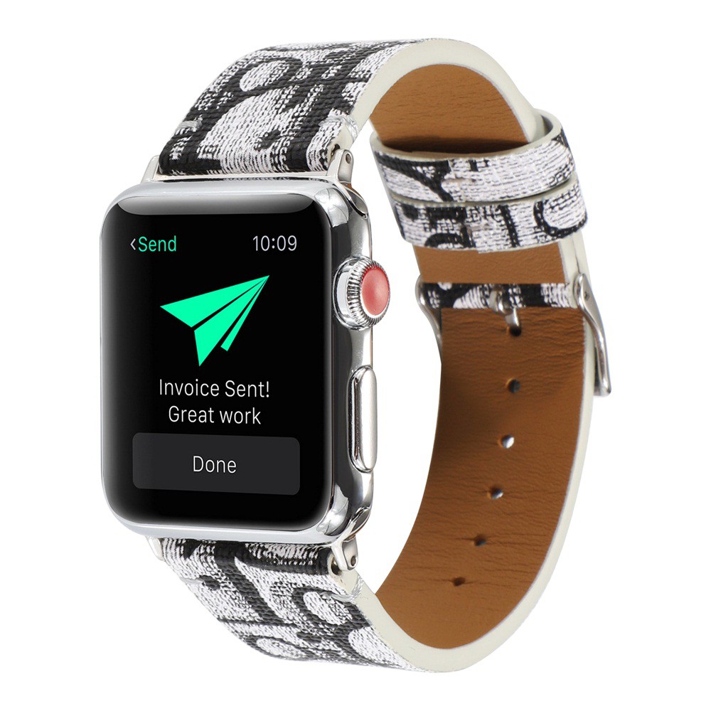 Dây Đeo Da In Hoa Không Phai Màu Cho Đồng Hồ Thông Minh Apple Watch Series 6 / 5 / 4 / 3 / 2 / 1 / Se 38mm 40mm 42mm 44mm