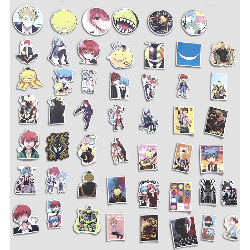 Miếng dán Sticker anime Ansatsu Kyoushitsu (Lớp học ám sát) trọn bộ 50 hình - In rõ ràng sắc nét khó tróc