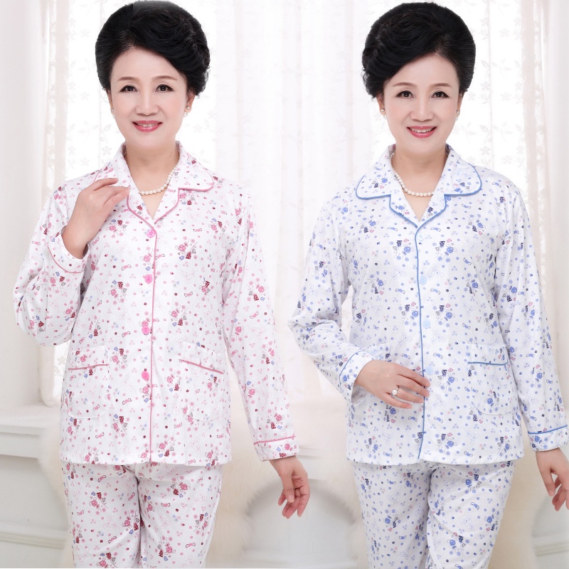 Bộ đồ ngủ pijama nữ dài tay cho người trung niên và người lớn tuổi, bộ đồ mặc nhà mùa hè, bộ đồ áo nịt nữ xuân thu