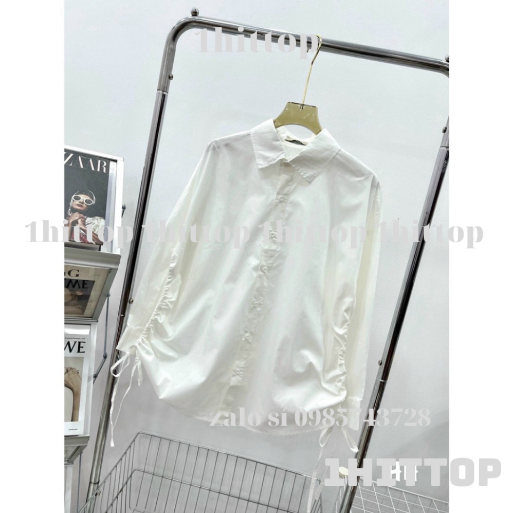 áo sơ mi tay bồng rút eo 2 màu trắng hồng HA00055 1hittop