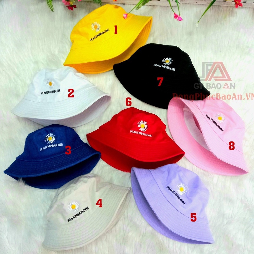 Mũ Nón Bucket Thêu Cúc Họa Mi Vành Tròn Nhiều Màu Phong Cách BASIC Trẻ Trung