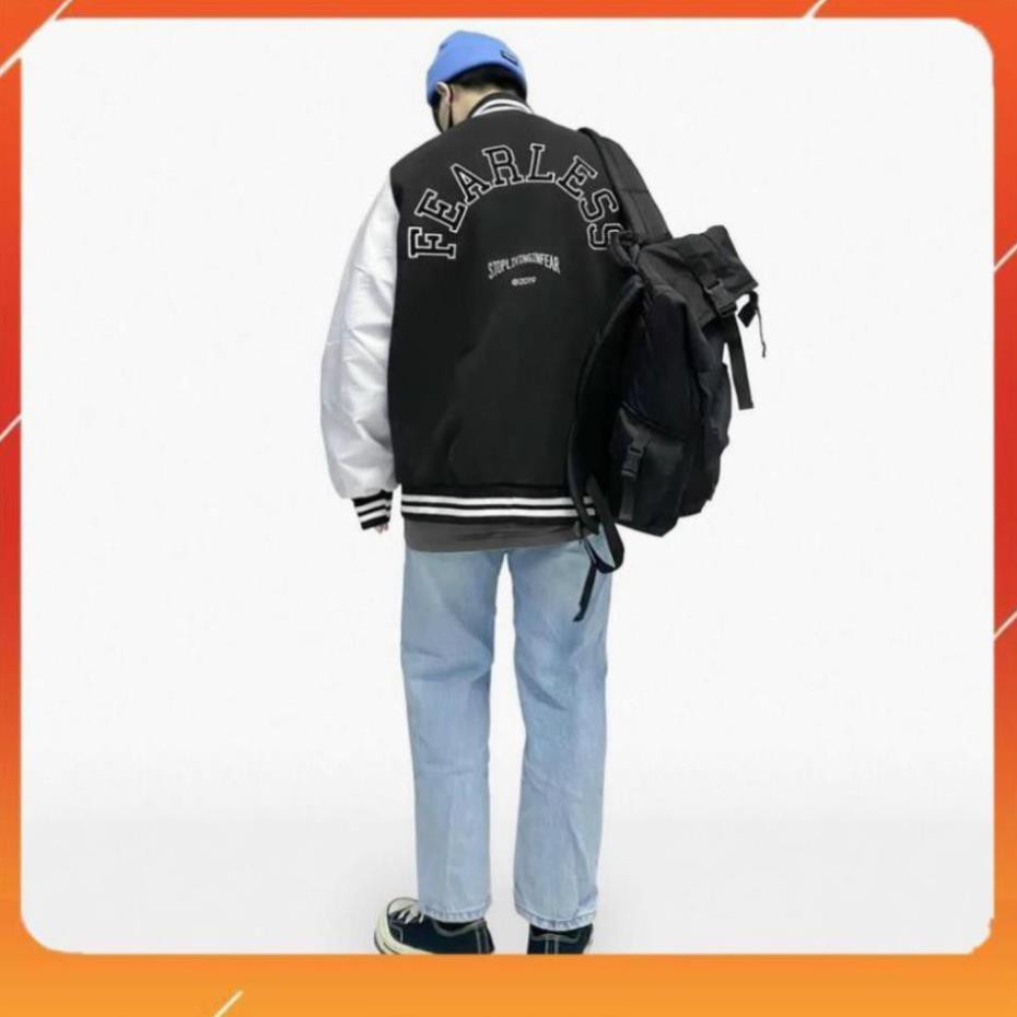 [ HOTTREND ] Áo Khoác Dù VARSITY JACKET F Đen Trắng - Có Form Rộng <68kg - Tặng Giấy Thơm - VivaClo