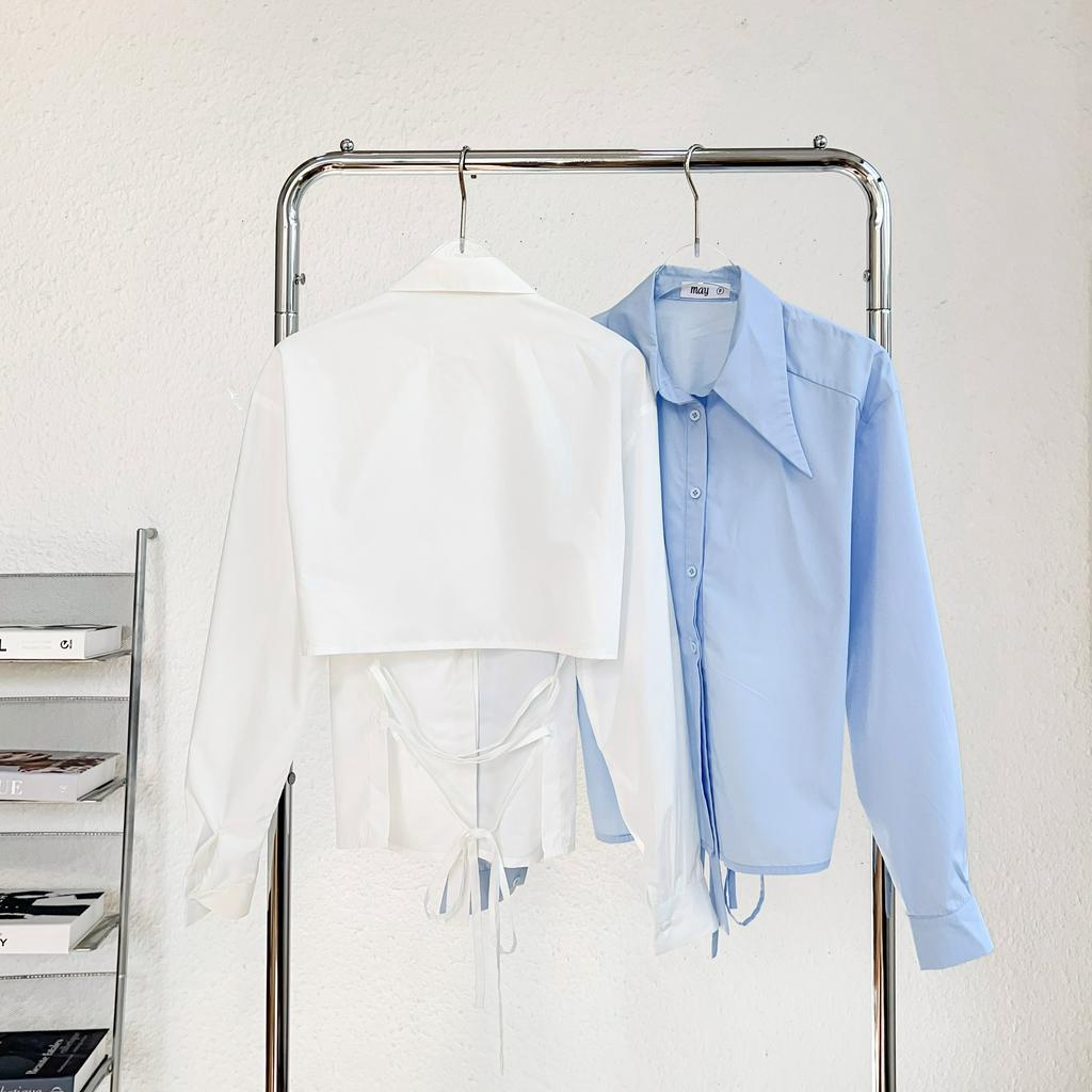 Áo sơ mi dây sau May Boutique Áo kiểu May23#12 cổ nhọn, dây sau AKZ23D_105.005