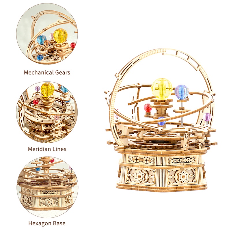 Đồ chơi gỗ thông minh trẻ em, Hộp Nhạc Gỗ Lắp Ráp Mô Hình 3D DIY Hệ mặt trời Starry Night Orrery Quà tặng sinh nhật...