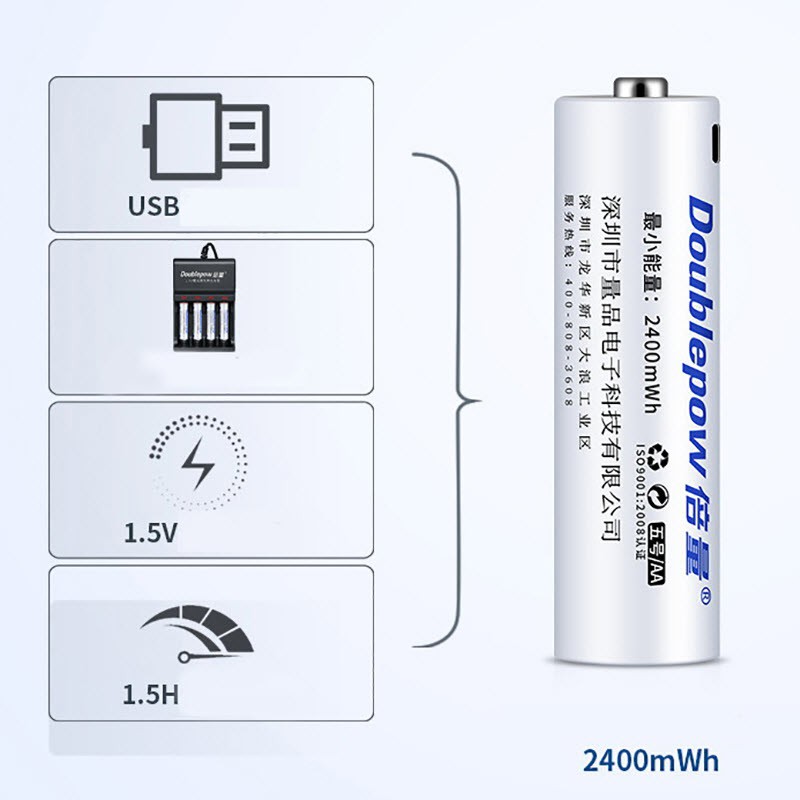 Pin Sạc Có Cổng Micro USB AA 1.5v Doublepow 2400mWh - Doublepow 2400mWh