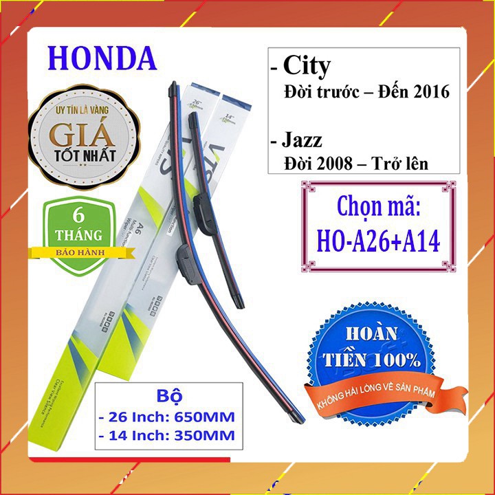 Bộ 2 thanh gạt nước mưa ô tô Honda City Đời trước - Đến 2016. Jazz Đời 2008 - Trở lên - Và các dòng xe khác của HONDA S1