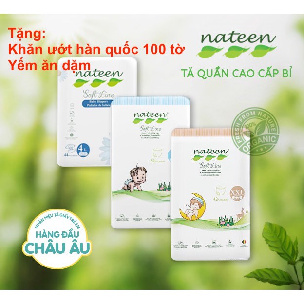 [TẶNG QUÀ] Bỉm dán/quần  NATEEN dán S56/M48/L44/XL40, quần M60/L54/XL48/XXL42- nội địa Châu Âu