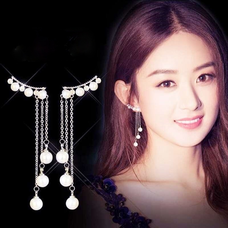 Khuyên tai dáng dài phối tua rua cá tính phong cách Hàn Quốc dành cho nữ