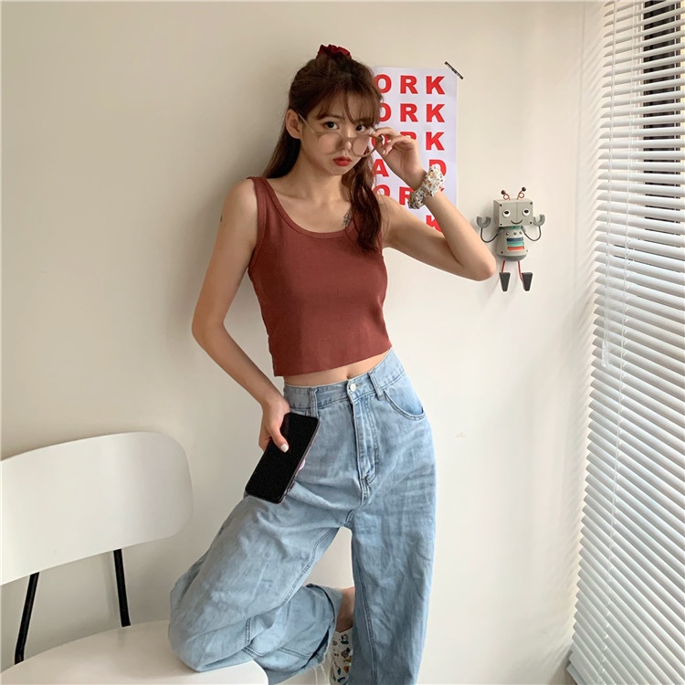 Áo hai dây dệt kim ZHELIHANGFEI dáng ngắn quyến rũ