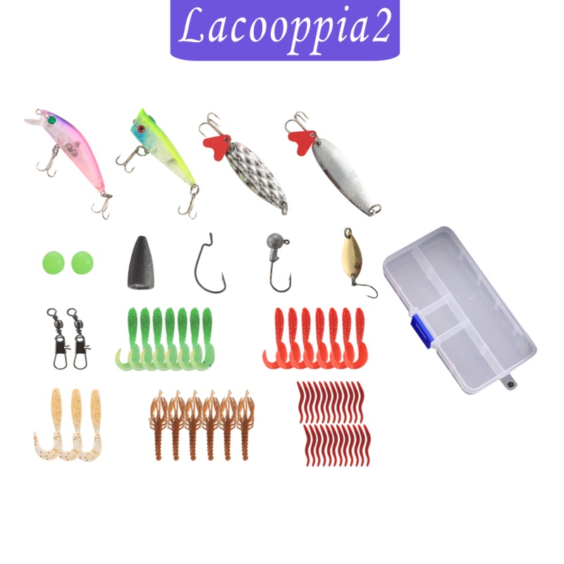 [LACOOPPIA2]59pcs Trolling Bait Bass Fishing Lure Swimbait Tackle Wobbler w/ Tackle Box