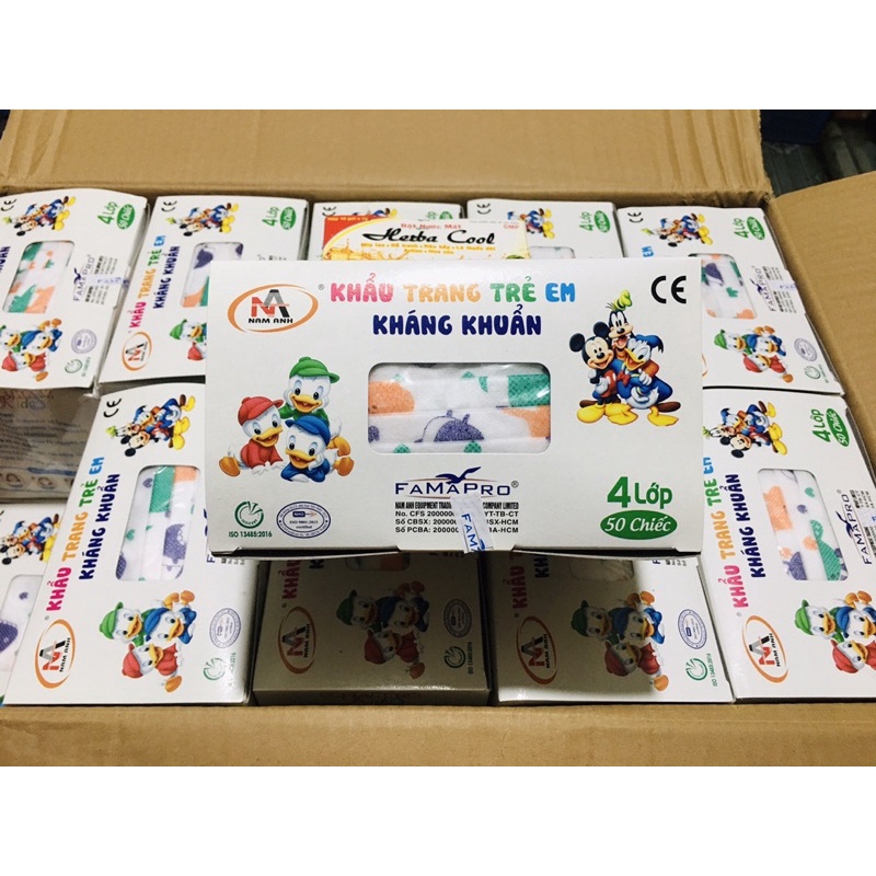 Hộp 50 cái khẩu trang y tế 4 lớp kháng khuẩn trẻ em Famapro Nam Anh hình khủng long | BigBuy360 - bigbuy360.vn