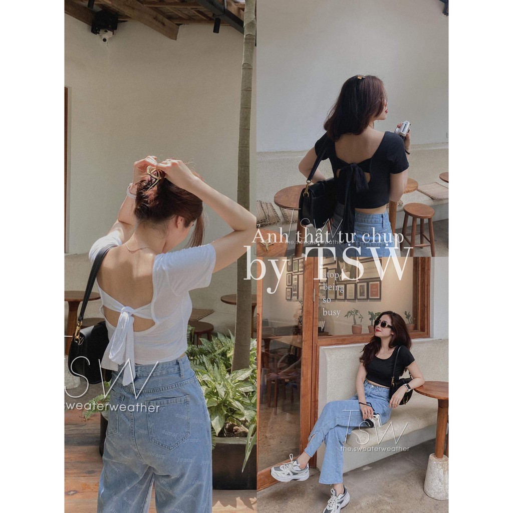 Áo thun croptop thắt nơ lưng (Ảnh thật)