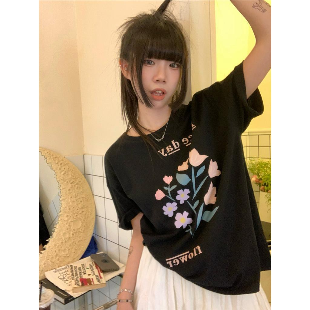 Áo Thun Cotton Nguyên Chất In Hoa Ngắn Tay Thời Trang Cá Tính 53552