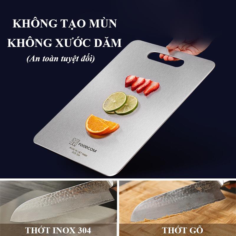 Thớt inox Foodcom cao cấp, 30cmx23cmx2mm, nặng 1.05kg, kháng khuẩn, chống mùi, hàng made in VN &amp; Sus304 25x36cm 1,1Kg