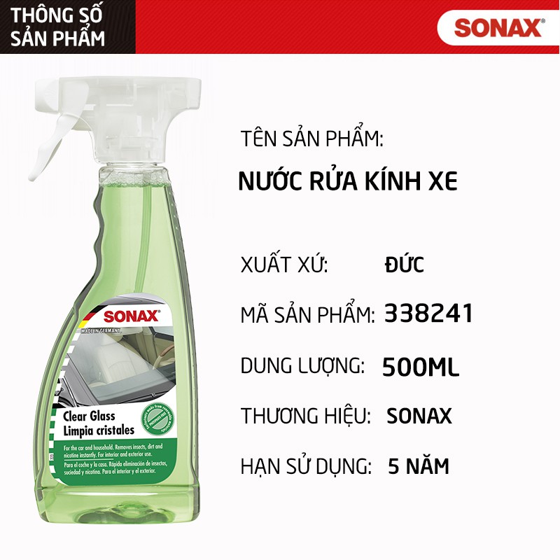 Dung dịch rửa kính xe Sonax Clear Glass nước rửa kính,đèn xe hơi vệ sinh gương,cửa kiếng văn phòng,nhà cửa _SN-338241