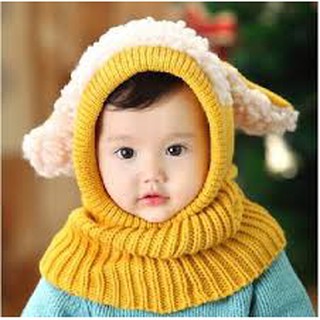 Mũ len liền khăn tai cừu cho bé