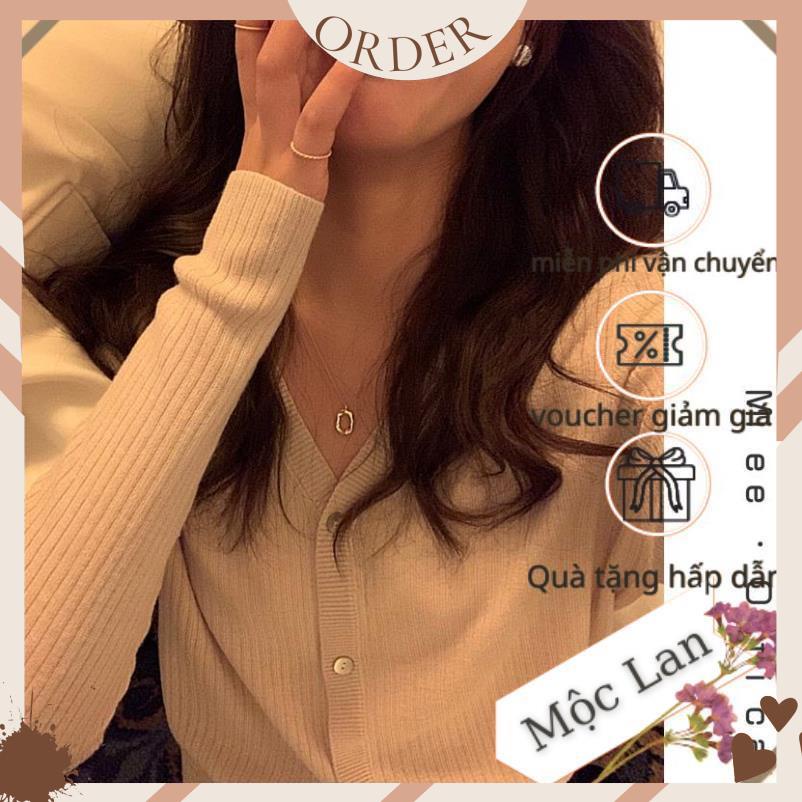 (MộcLan ORDER){ Áo khoác cardigan len tăm mỏng cài khuy cổ V đơn giản vintage công sở nhẹ nhàng Hàn Quốc