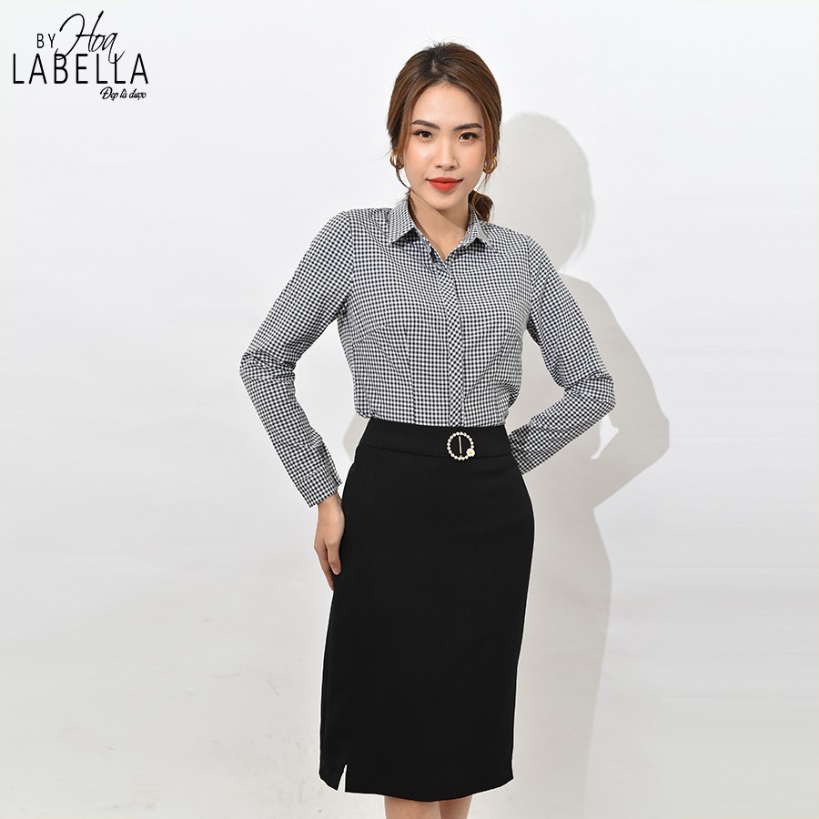 [Mã LT50 giảm 50k đơn 250k] Áo Sơ Mi Nữ HOABELLA Chất Liệu Lụa Họa Tiết Caro Có Co Giãn Màu Đen (SME01- Đen)