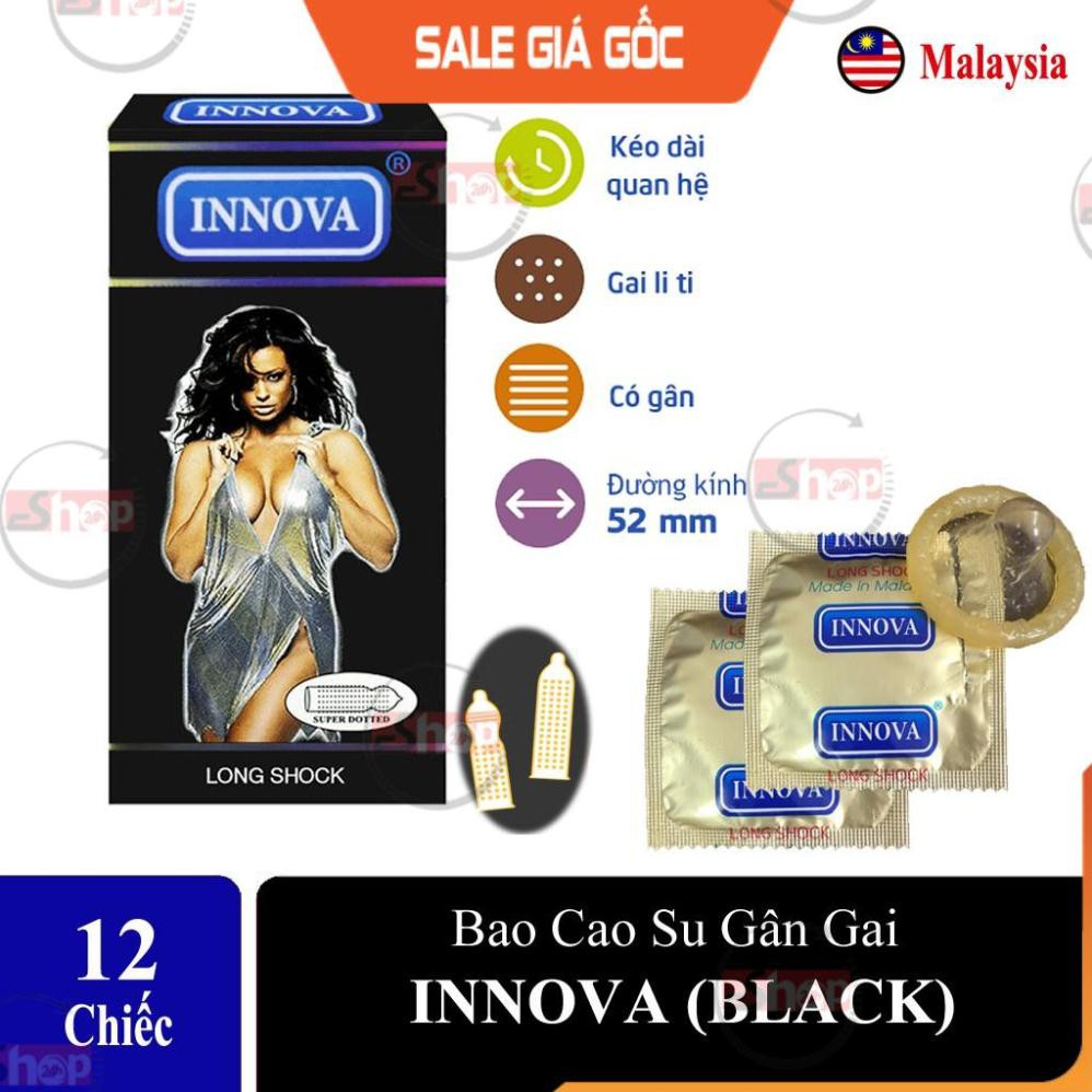 Combo 4 Hộp Bcs Gân Lớn INNOVA ĐEN, Hộp 12Cái. Bao Cao Su Innova Kéo Dài Thời Gian Quan Hệ, Tạo Cảm Giác Mạnh Cho Cả 2.