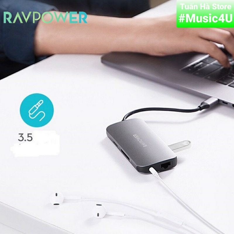 Bộ chuyển đổi Hub 9 in 1 USB Type C to sang HDMI 4K USB3.0 SD RJ45 3.5mm Vention Aukey RavPower cho Samsung Dex Macbook