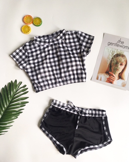 Bikini sọc caro tay con kín đáo dễ thương