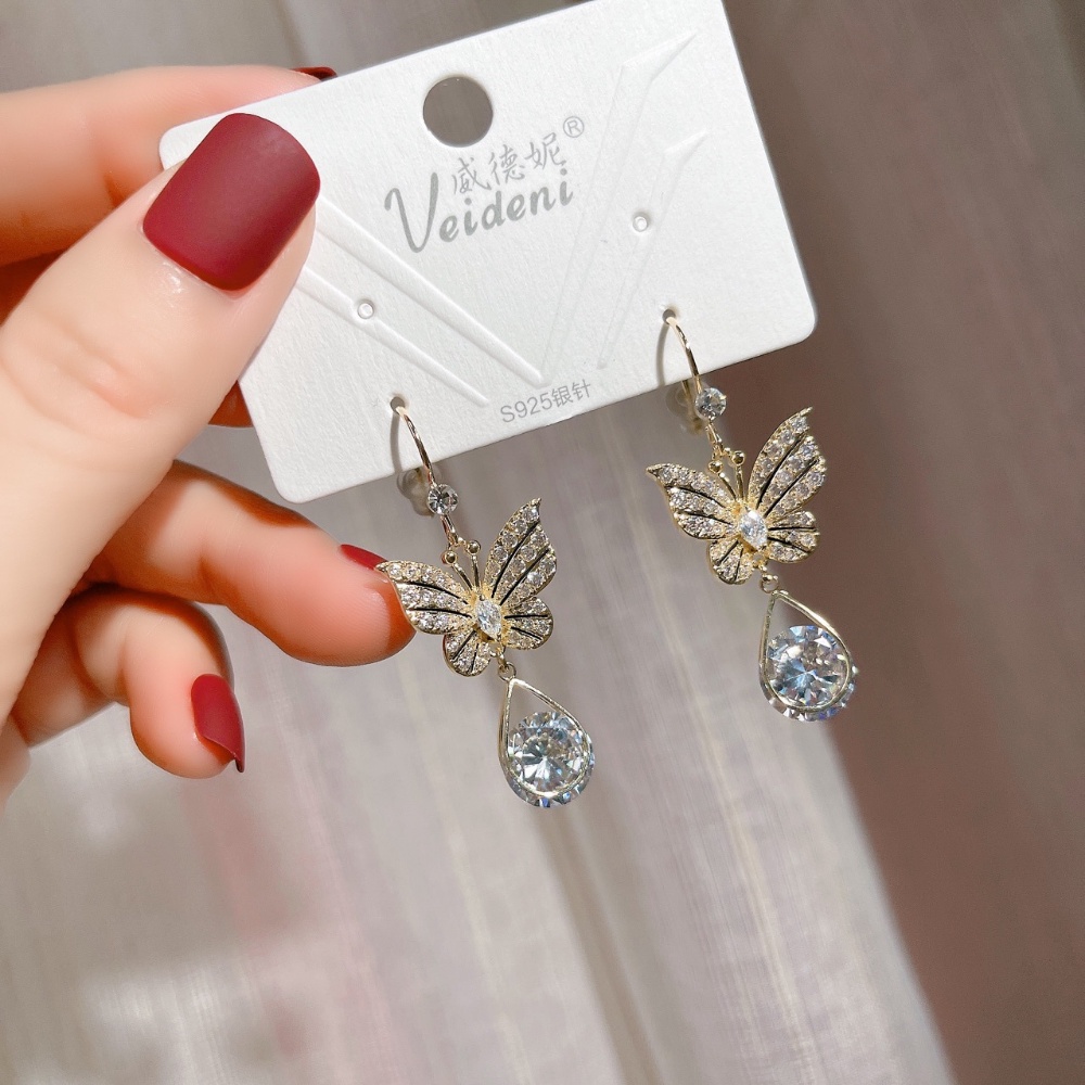 Bông Tai Ba Chiều Đính Đá Zircon Bướm Thời Trang Mới