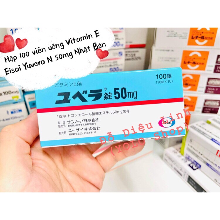 Hộp 100 viên uống Vitamin E Eisai Yuvera N 200mg Nhật Bản - Hỗ trợ phục hồi, tái tạo da