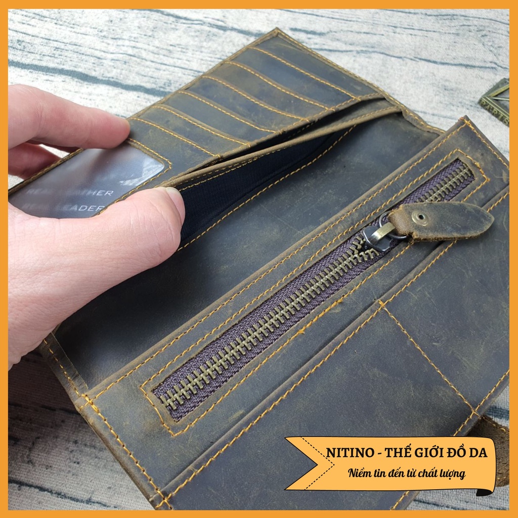 Ví da bò sáp cầm tay, ví dài nam nữ cao cấp đựng vừa điện thoại VD10