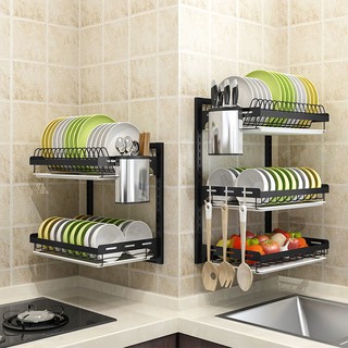 Giá bếp inox đen giá bát đĩa treo tường giá đựng dao và đũa miễn phí Giá để bát và giá để bát có đục lỗ