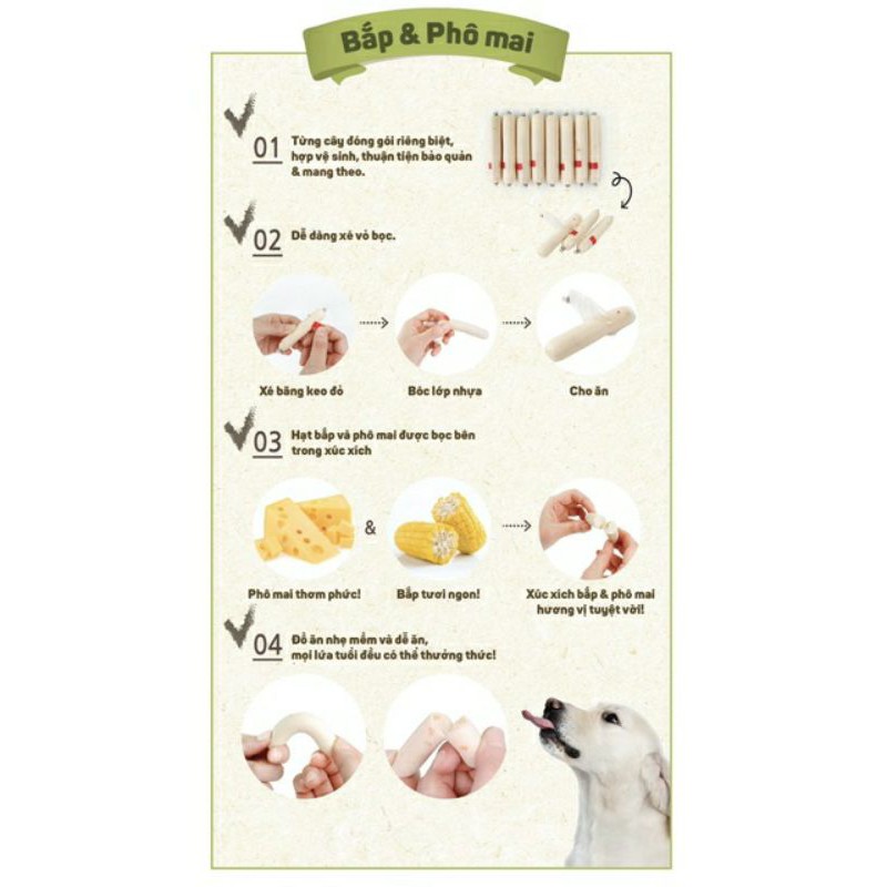 Xúc xích phô mai và bắp cho chó mèo hamster