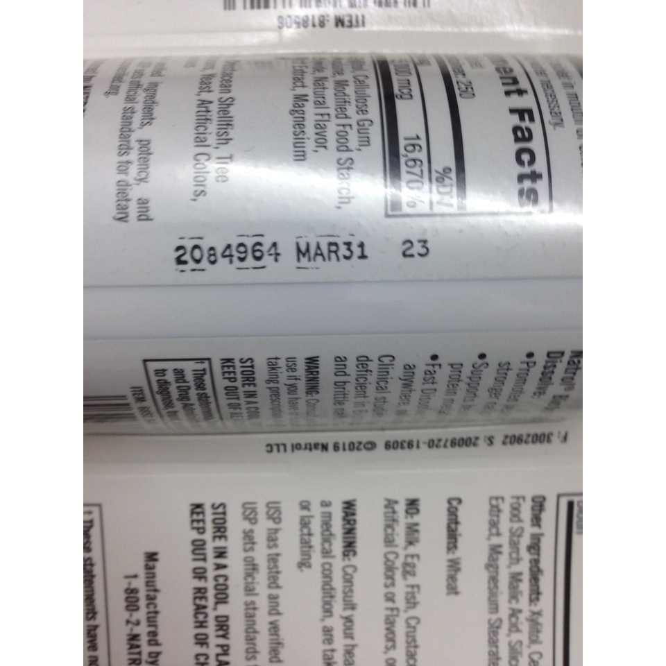 Biotin Natrol Hair Nails Skin 5000 mcg 250 viên Mỹ, có bill [Date 3/2023]